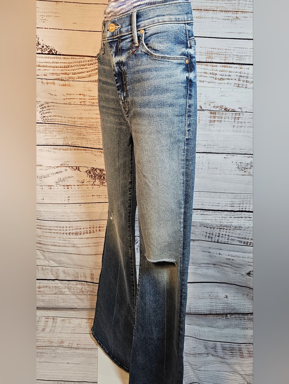MOTHER The Super Cruiser High Rise Flare Jeans 27 Going In Circles Ombre - Picture 5 of 10